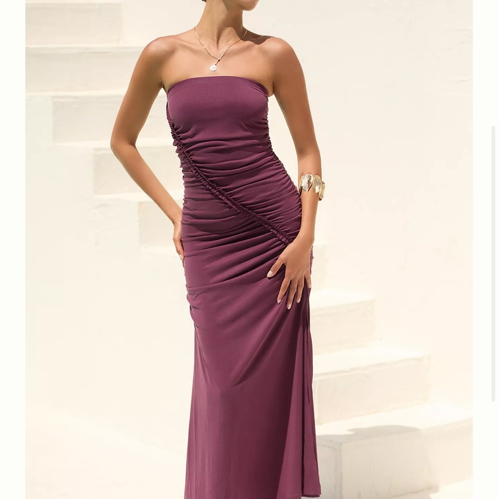 By Anthropologie Strapless Ruched Midi Tube Dress